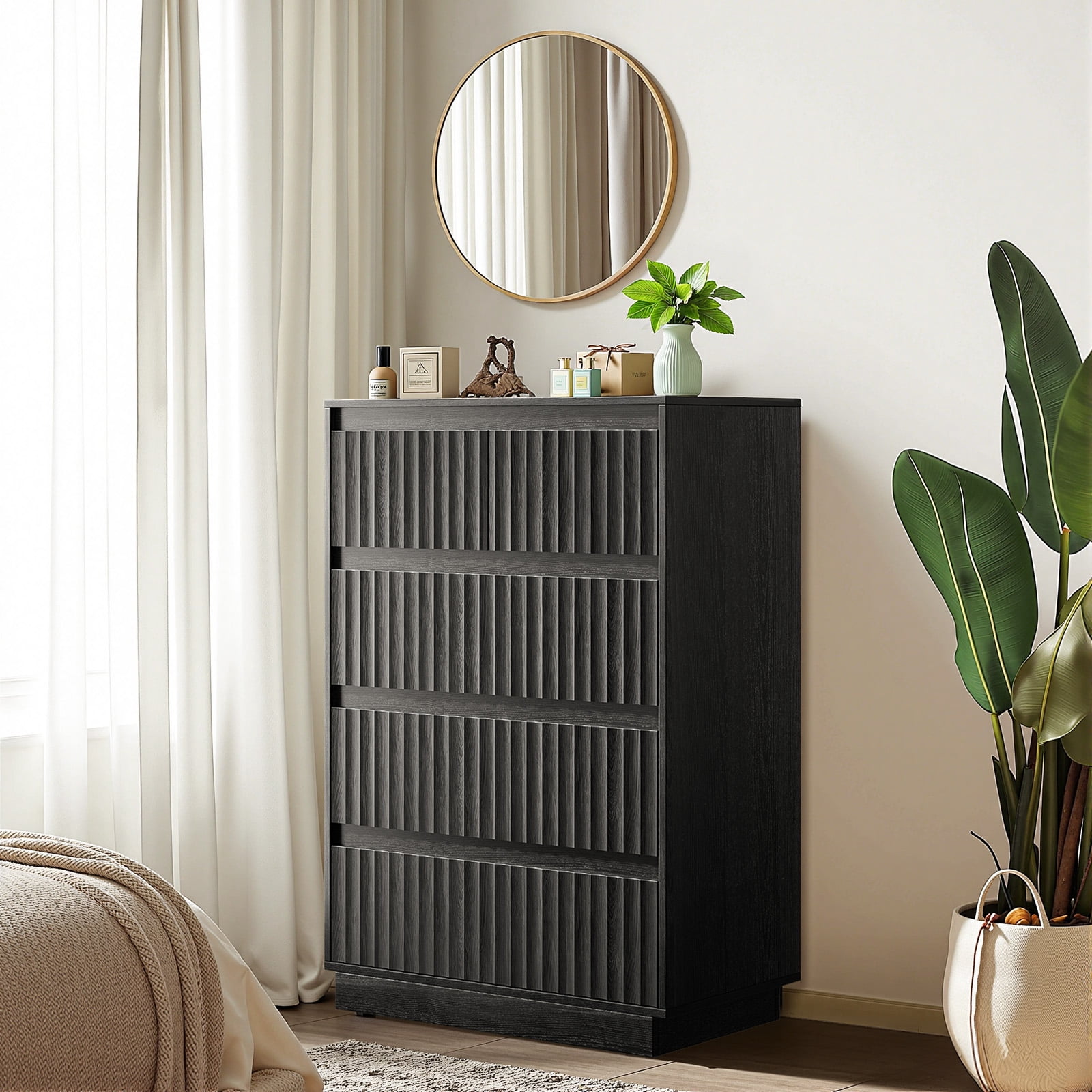 UPGO Wood Dresser, 5 Drawer Dresser for Bedroom, Modern Chest of Drawers with Deep Drawers Waterproof Living Room, Hallway, Entryway,Black