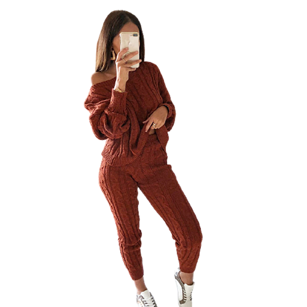 Ybenlow 2PCS Women Solid Sweater Suit 