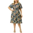 thumbnail image 1 of GRACE & GRANDEUR Women's Plus Size Homecoming Elegant Short Sleeve Floral Pattern Midi Dress 3X Blue, 1 of 6