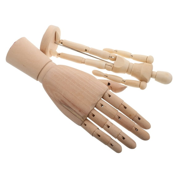 Hemoton 2pcs Wooden Artist Mannequin Figures And Right Hand Model For Sketching And Painting Flexible And Adjustable Ideal For Art And Craft