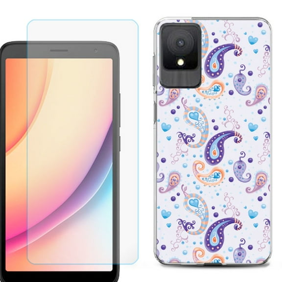 For TCL K11 Phone Case Cover, Shockproof Case with Tempered Glass Screen Protector, by OneToughShield - Paisley Purple