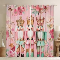 Manfei Pink Nutcracker Curtains Pack of 2 (42x84 Each) for Girls, Merry Christmas Curtains Blackout, Cute Gingerbread Floral Living Room Curtains, Luxury Bedroom Decor