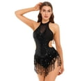 thumbnail image 3 of iiniim Women Tango Latin Dance Costumes Sequin Fringed Dance Leotard Bodysuit with Metallic Gloves Black L, 3 of 7