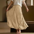 thumbnail image 5 of WTOBBY Women's Casual Pleated Solid Color Maxi Skirt A-Line Floor Length Skirt High Waist Flowy Swishy Long Skirt with Elastic Waist for Bohemian Style,Khaki L, 5 of 5