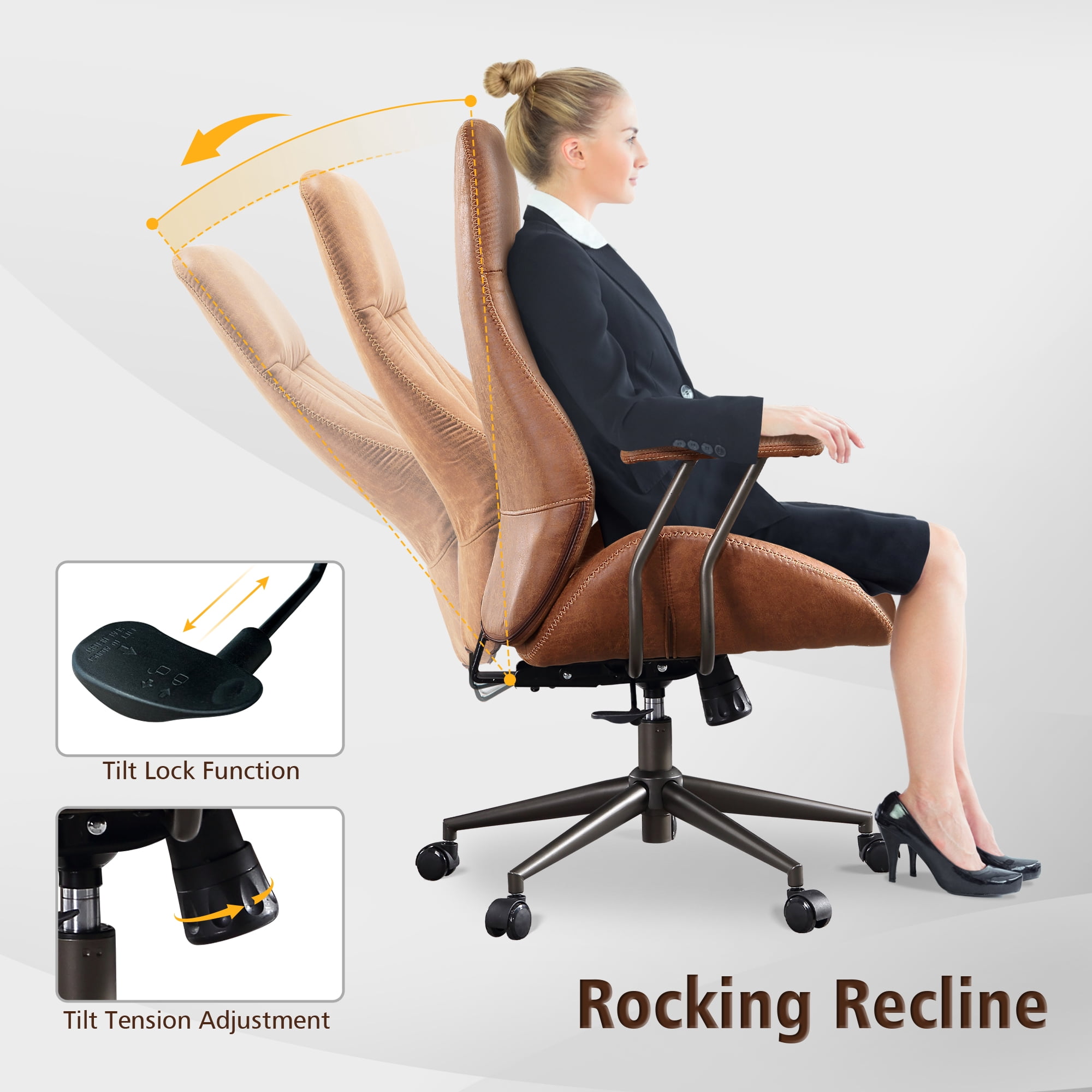Ovios High Back Height Adjustment and 360 Degree Swivel Office Desk Chair, Brown