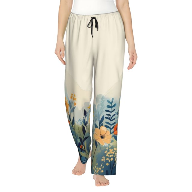 Balery Floral Mountain Landscape Pantalones de pijama para mujer, pijamas ultraligeros, pantalones de estar por casa-Large