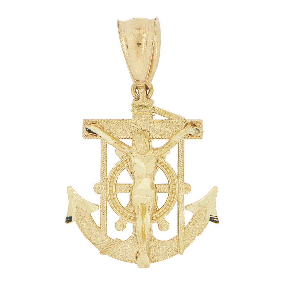 GiveMeGold 14k Yellow Gold, Mini Christ Jesus Anchor Cross Crucifix