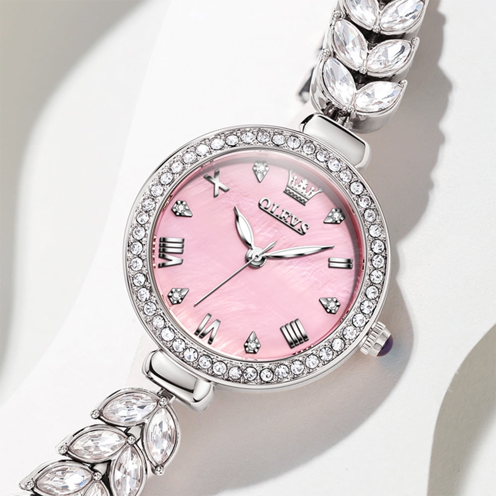 OLEVS Watches for Women Fashion Dress Analog Quartz Rose Gold Plated Stainless Steel Waterproof Luminous Luxury Ladies Watches Women Wrist Watches Gift Relojes para Mujer Pink/Purple/Green/Blue