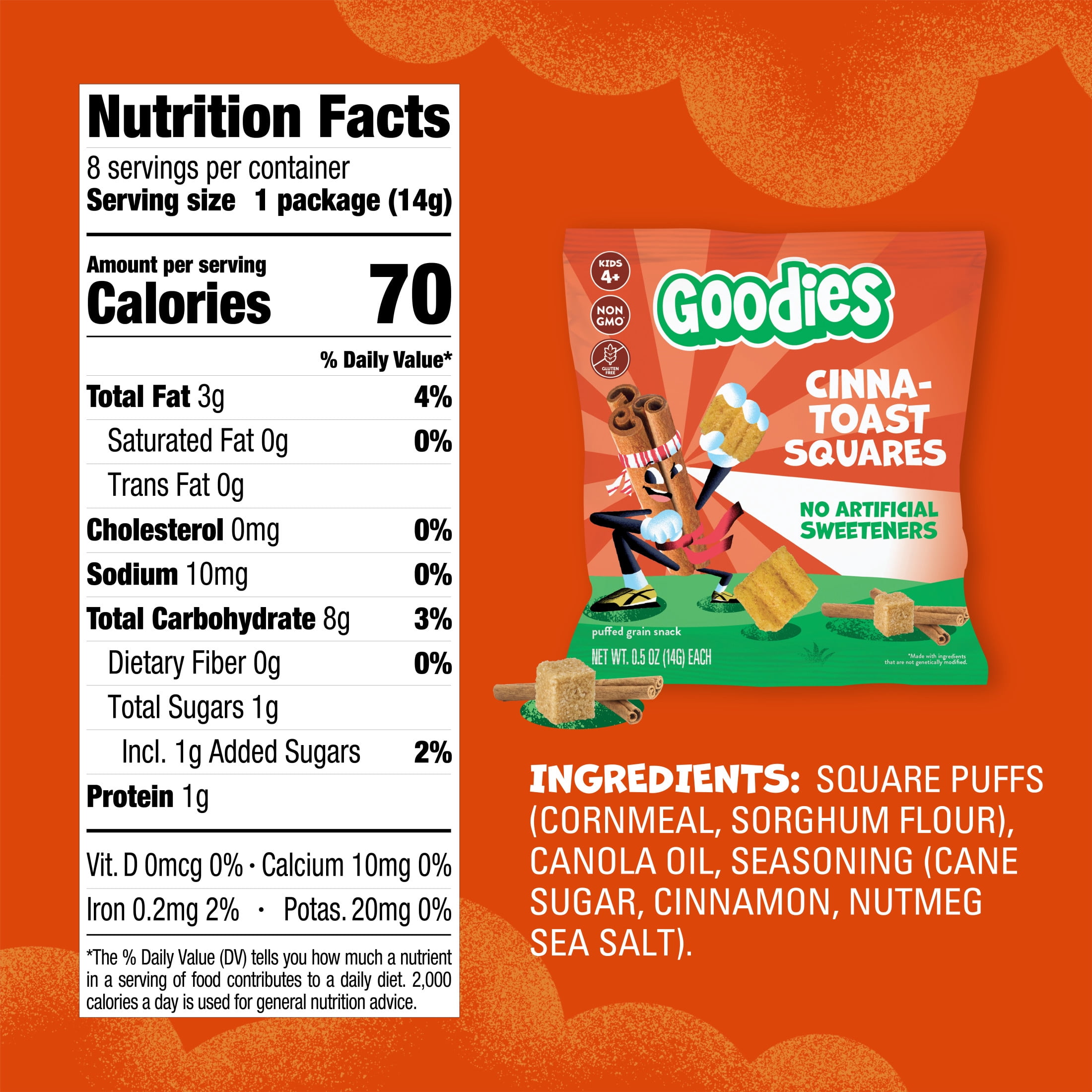 Goodies Cinna-Toast Squares Gluten Free Kids Snack, Non-GMO, 32 snack packs