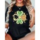 thumbnail image 1 of Women'S St. Patrick'S Day Clover Sparkle Print T-Shirt, Casual Crew Neck, Short Sleeve, 100% Polyester Knit Fabric, Regular Length, All Seasons Plant Pattern Tee, 1 of 7