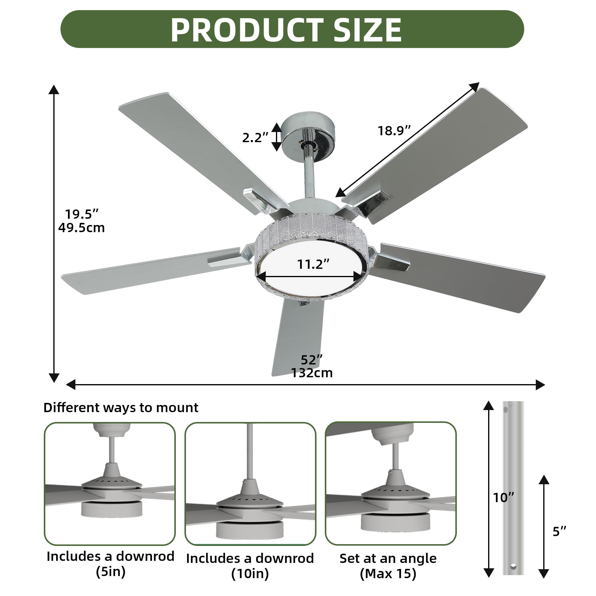 Uforic Modern Ceiling Fans with Lights and Remote & App, 52 Inch Indoor Chandelier Ceiling Fan with Light & Compatible with Alexa