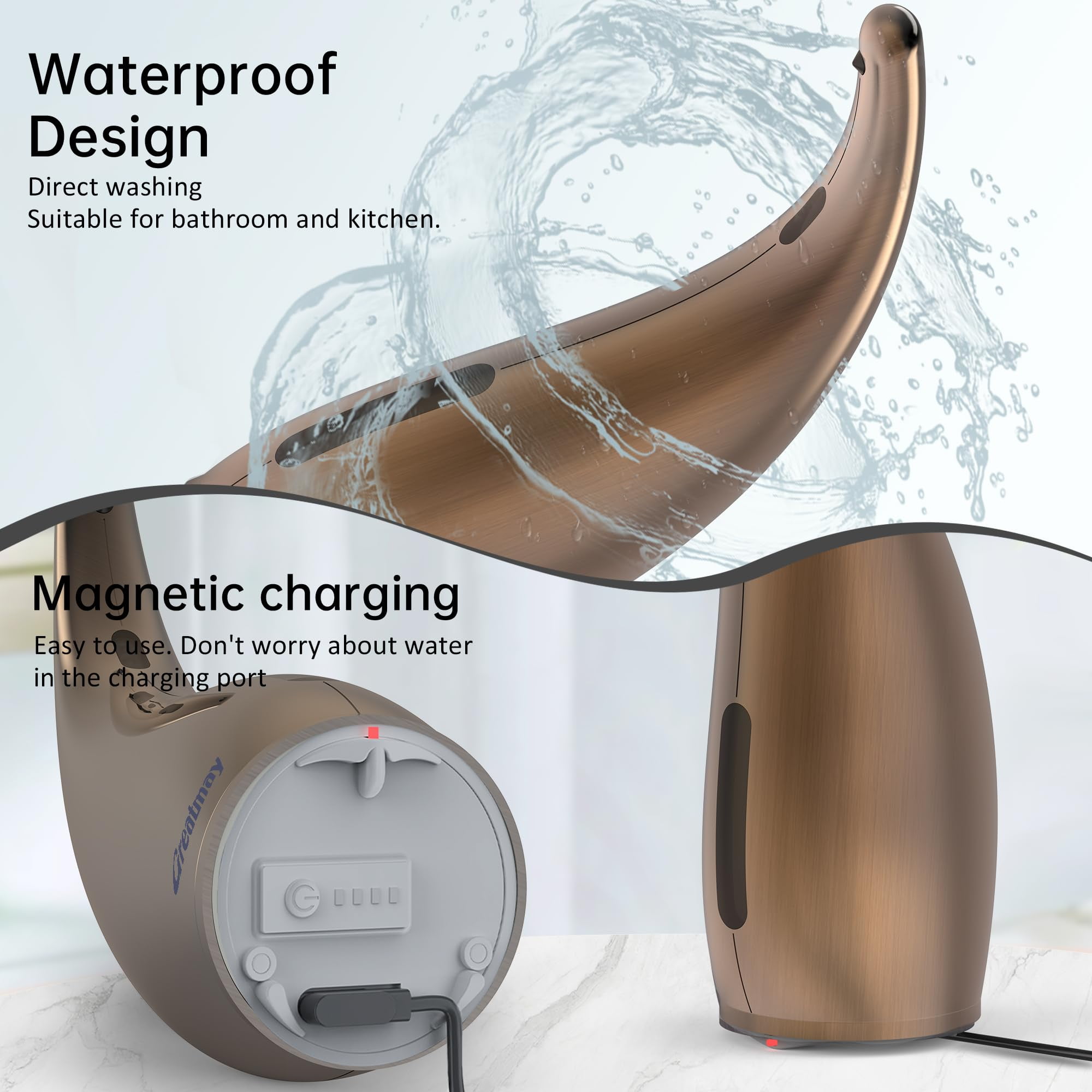 Soap Dispenser,Touchless Bath Kitchen Countertop Automatic Soap Dispenser with Infrared Motion Sensor,IPX6 Waterproof.Perfect for Bathroom and Kitchen.（red copper）