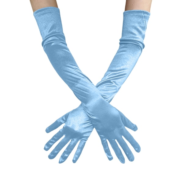Long Opera Party Gloves for Women 1920s 20s Satin Gloves Costumes Elbow Length Bridal Evening Dress, 21.65 inches Blue