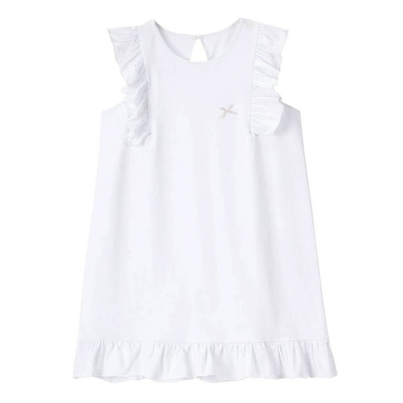 XASZHN Sun Dresses for Girls Toddler Girls Sleeveless Solid Dress Dance Party Dresses Clothes White 6-7 Years Girls Summer Dress
