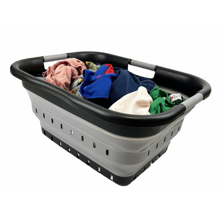 SAMMART 41L (10.8 gallon) Set of 2 Collapsible 3 Handled Plastic Laundry  Basket-Foldable Pop Up Storage Container/Organizer-Space Saving  Hamper/Basket