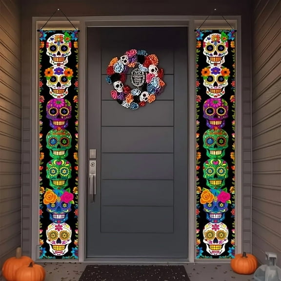 Day of the Dead Banner, Front Door Outdoor Decoration (2 Pack)