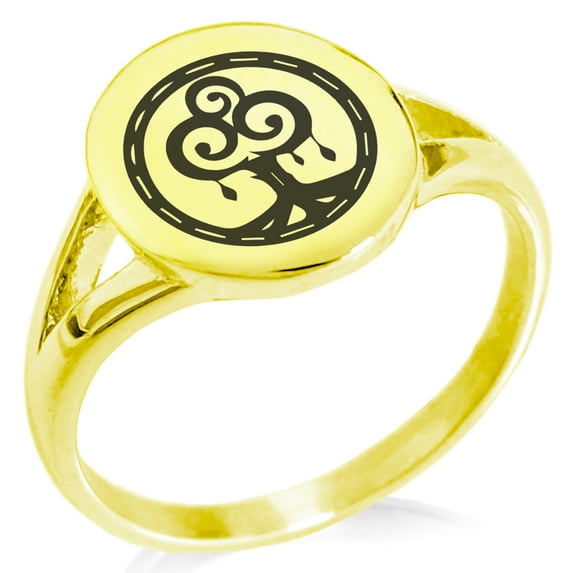 Stainless Steel Nature Magic Rune Minimalist Oval Top Polished Statement Signet Ring