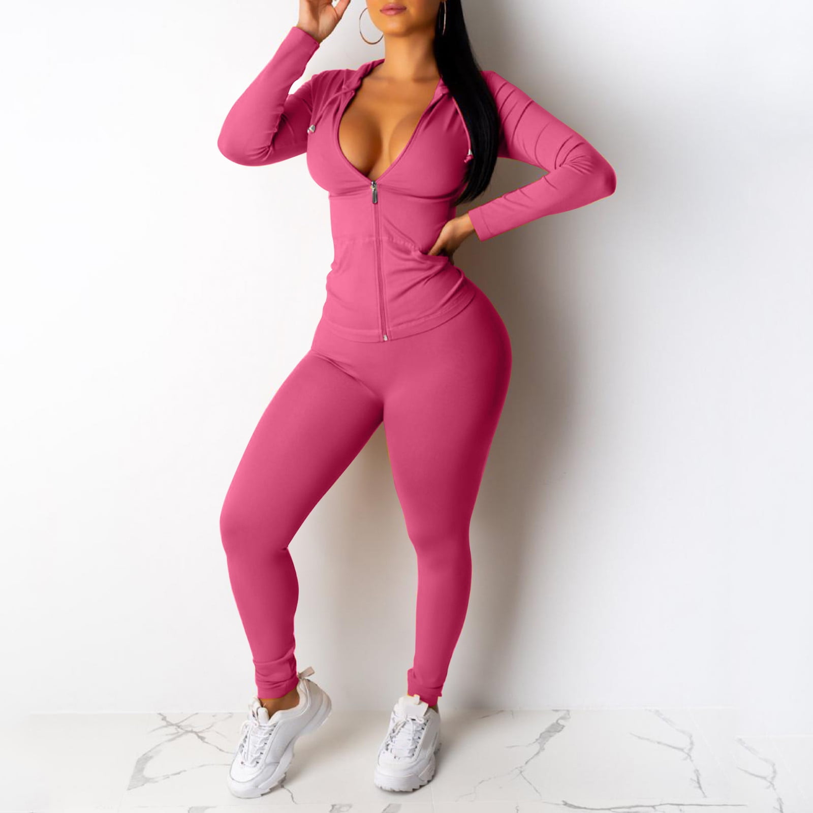 Ladies Zip Hooded Two Piece Activewear Long Sleeve Top And Casual Pants Set  Vest Skirt Suit Women Dress Suites Graduation Outfits Woman Casual Pants  Suits Women Party Outfits Smart Casual Outfit 