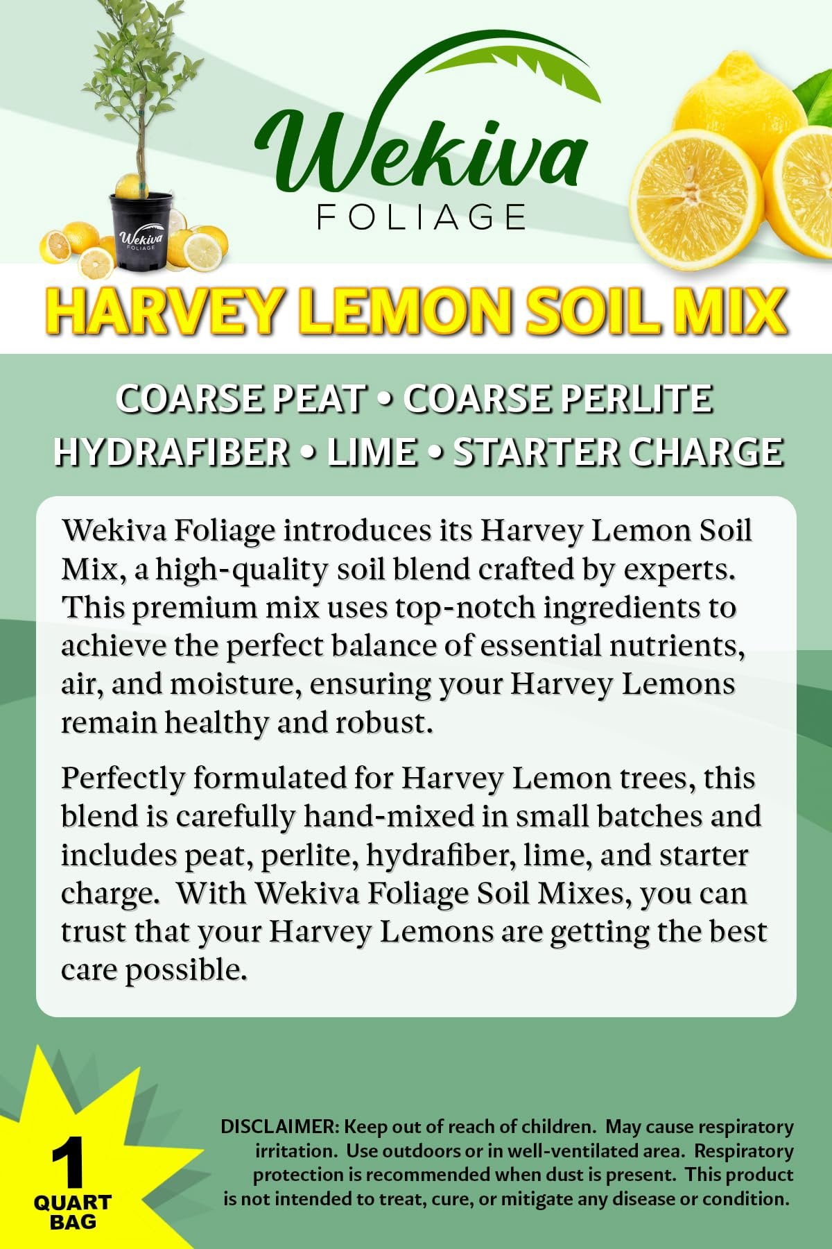 Harvey Lemon Tree Growing Soil Mix  20 Quarts - Custom Soil Blend  Potting Mix for Harvey Lemon Trees  Specially Developed by and for Professional Nursery Growers - Nutrient-Rich Formula