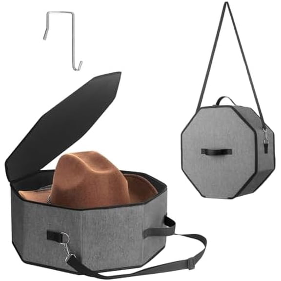 Portable Travel Storage Hat Box, Cowboy Cap Organizer with Handle, Wardrobe Wide-Brimmed Women's Hat Organizer, Multi-Functional Cap Protection Box (Black)