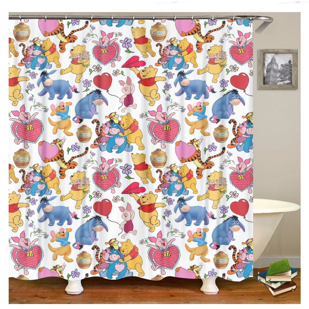 Winnie the Pooh Style Printed Fabric Shower Curtain With Hook Exclusive
