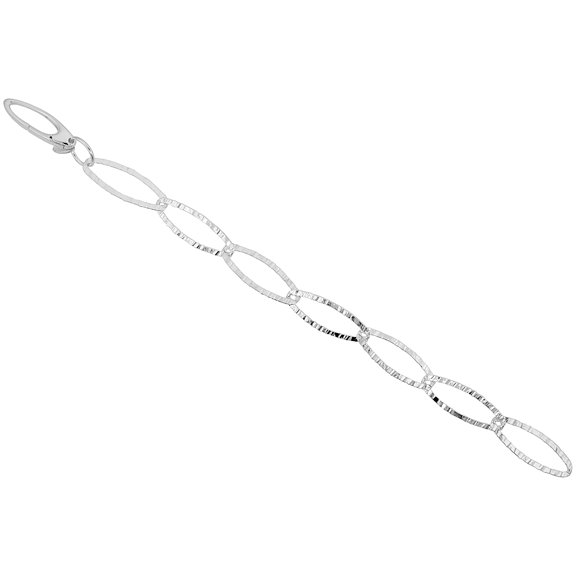 925 Sterling Silver Diamond Cut Textured Long Oval Link Chain Necklace 11mm