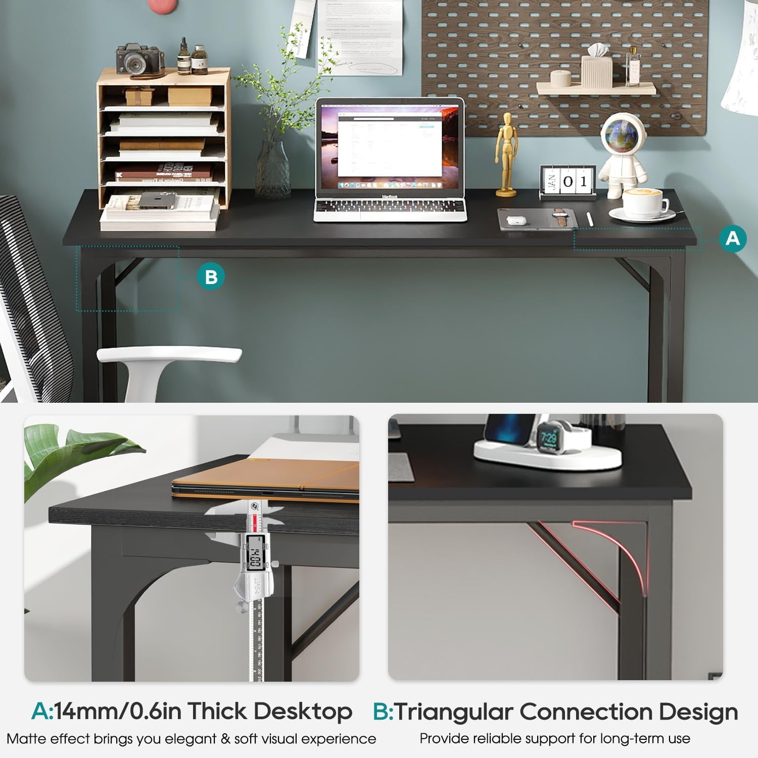 XF XINFENG Modern Office Computer Desk 39 inch Wooden Industrial Writing Desk Study & Work Table for Home Office, Black