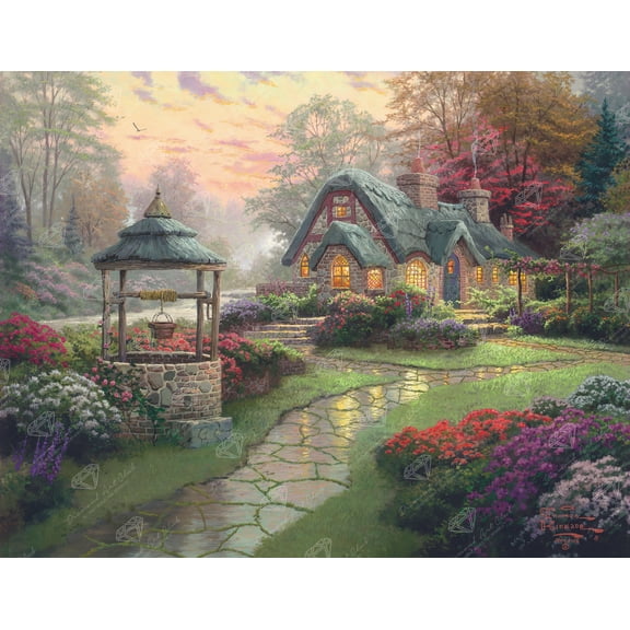 DIAMOND ART CLUB® Make a Wish Cottage Diamond Painting Kit, Round Diamond Art Canvas by Thomas Kinkade, 17" x 13" (42.7 cm x 33 cm)