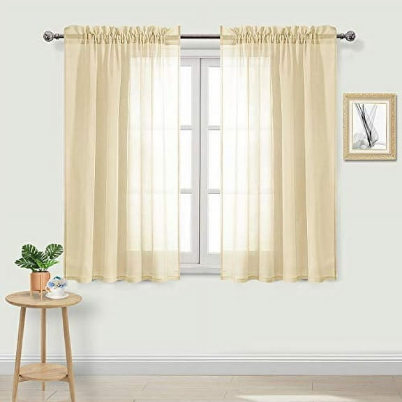DWCN Beige Sheer Curtains Semi Transparent Voile Rod Pocket Curtains for Bedroom and Living Room, 52 x 45 inches Long, Set of 2 Panels
