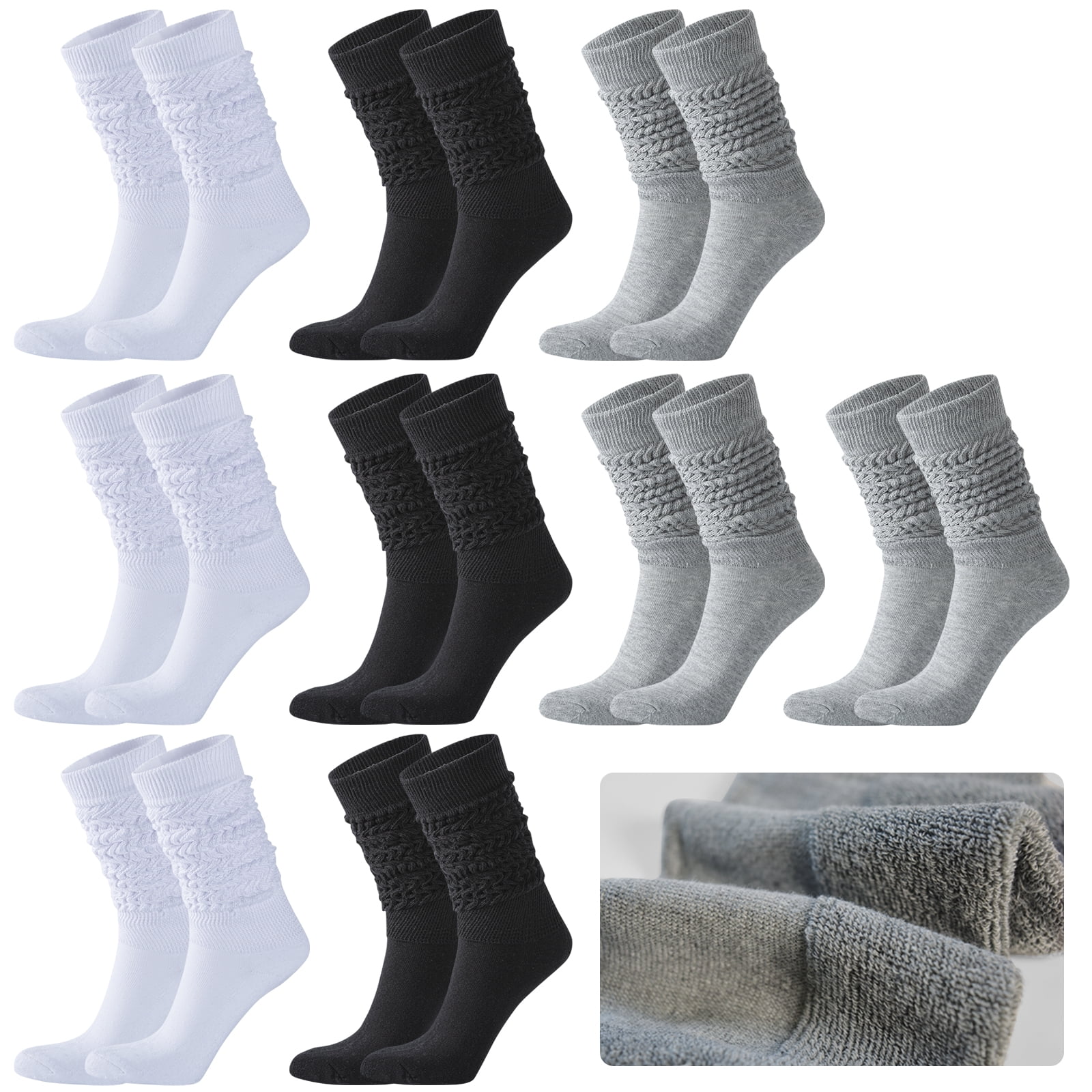 Usavemo 9 Pairs Slouch Socks Cotton Cushion Boot Socks Scrunch Socks Stacked Socks Leg Warmer for Women Size 9-11