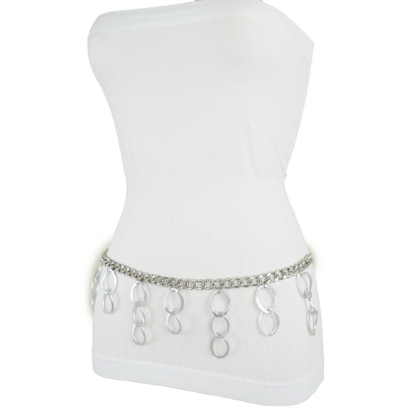 New Women Silver Color Metal Chunky Chain Links Dangle Drop Fashion Belt Plus Size XL XXL
