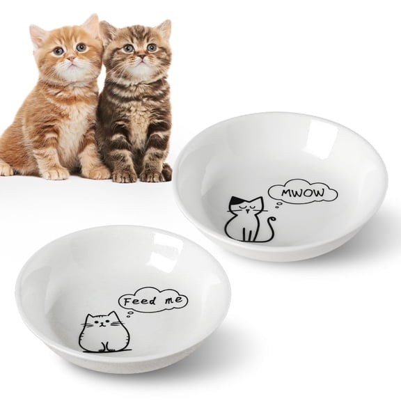HAPPY KIT Non-Slip 5 Inch Ceramic Food Bowl Set with 2 Cat Bowls for Cats, White (2 Pack)