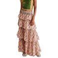 thumbnail image 1 of VISgogo Faldas largas para mujer, patrón floral/a cuadros, faldas holgadas de cintura alta de múltiples capas, pantalones casuales de estilo urbano simple VISgogo moda, 1 of 5