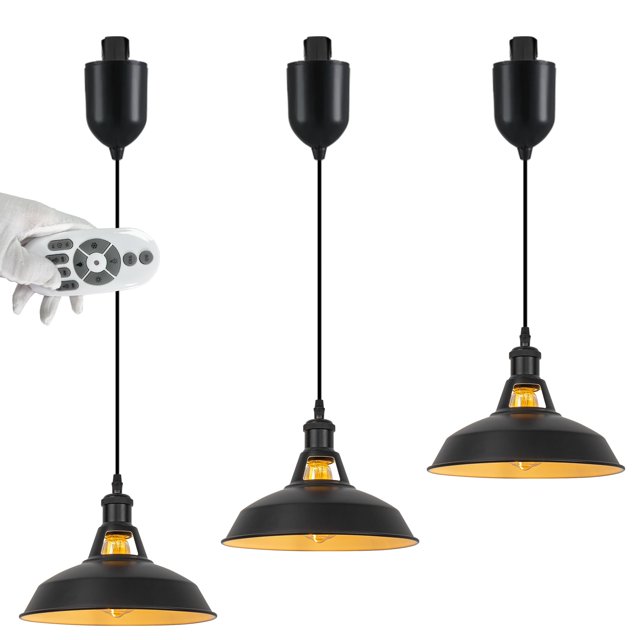 FSLiving Suspensions de Rail à Hauteur Réglable, Cordon de 4 Pi, Suspension de Rail en H avec Abat-Jour Noir Mat en Forme de Cône Rétro, Support de Rail pour Ampoules LED Edison E26 Intelligentes pour Îlot de Cuisine
