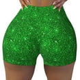 thumbnail image 2 of Rateoe Green Glitter Printed Power Workout Shorts for Women Tummy Control Squat Proof Ribbed Thick Seamless Scrunch Active Short-Small, 2 of 8