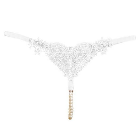 Icvfdpl Womens Underwear Briefs Lace Mesh Embroidery Hollow Thin Belt High Elastic Pearl Seamless Thong Soft Breathable Panties For Women White One Size