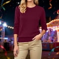 thumbnail image 2 of Rggeeun Women Tee Shirts Long Sleeve Fashion Loose Knit Crewneck Solid Color Pullover Soft Comfortable Casual Top For Everyday Wear,Wine,XL, 2 of 5