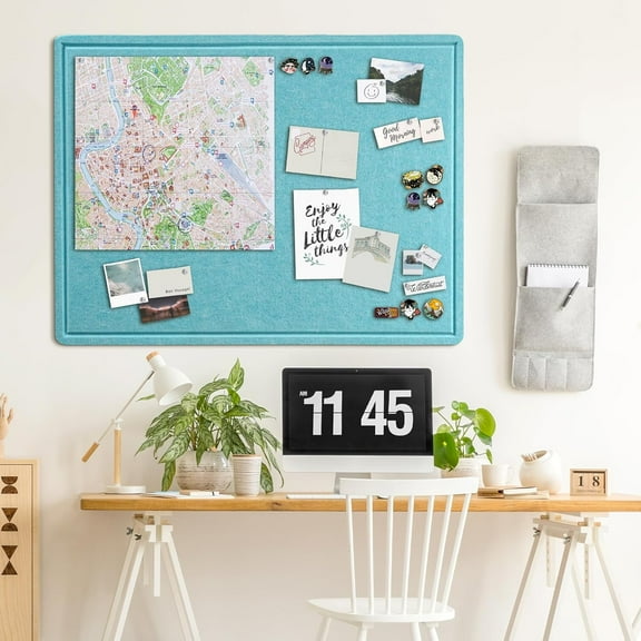 Large Bulletin Board - 48 x 36 Inches, Decorative Felt Pin Board for Wall - 4' x 3' Foldable Photo Display Board with Self-Adhesive Tape, Includes 20 Push Pins - Turquoise Blue