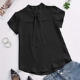 thumbnail image 1 of TaTaai Women's Ruffle Sleeve Blouse, Soft Cotton Lightweight, Slim Fit, Short Sleeve Tie Neck, Solid Color Waist Cinched, Casual Trendy Spring Summer Multi-Color Gift, 1 of 9