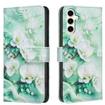 Wallet Case Compatible with Samsung Galaxy S25 with Card Holder, Convertible Stand Flowers Case Magnetic for Women and Girls, Butterfly Floral Protective PU Leather Flip Case, Green