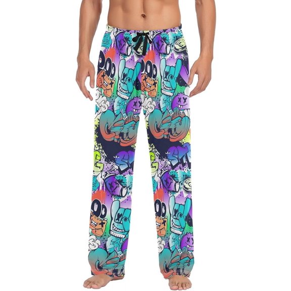 GZHJMY Men's Pajama Pants - Game Doodle, Loose Thin PJs Lounge Sleep Bottoms with Pockets Drawstring, Pajama Bottoms for Home and Rest, Large