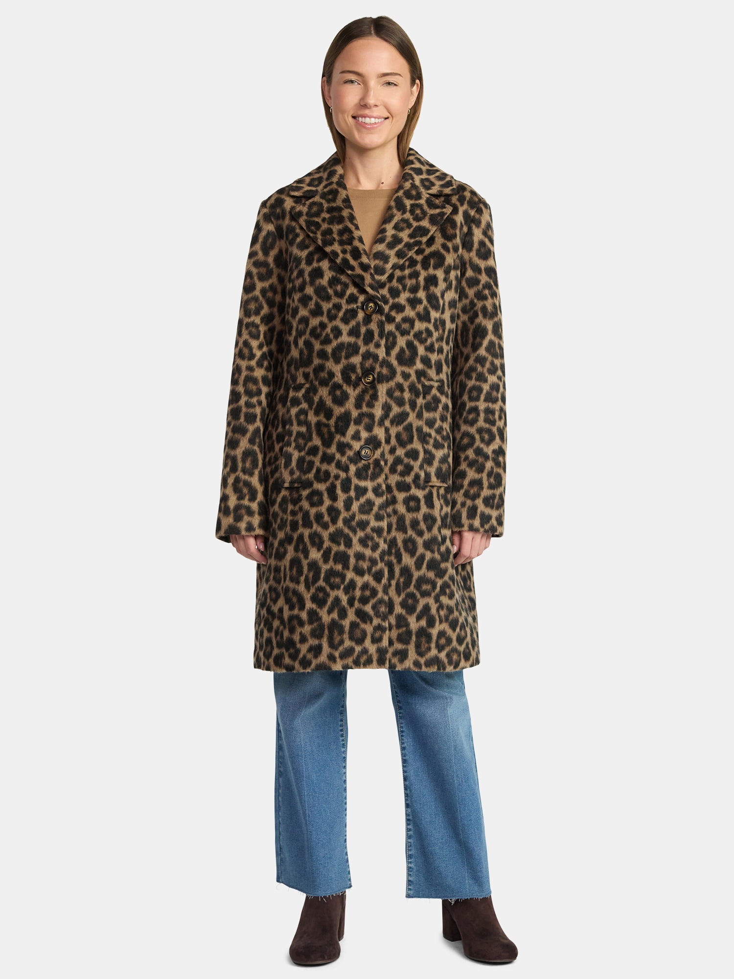 Time and Tru Women's and Women's Plus Faux Wool Boyfriend Coat, Sizes XS-2X