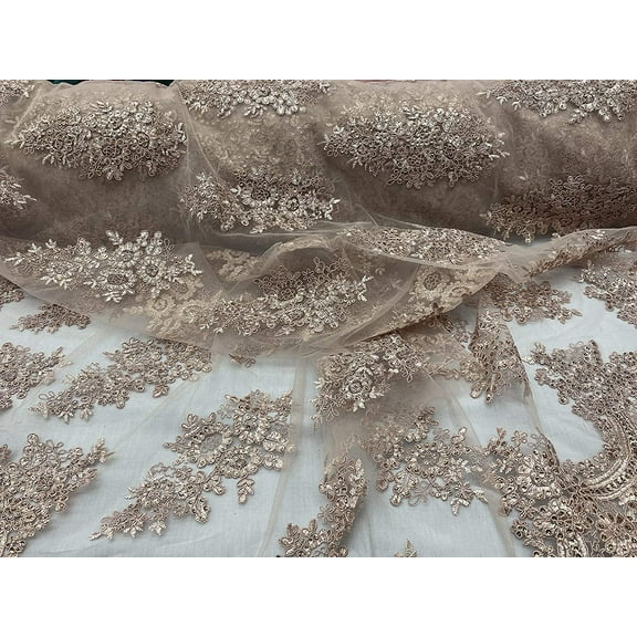 Valentina Textile Inc Sequin lace Fabric with embroderies on mesh VT-010 (1 Yard, Metalic Gold)