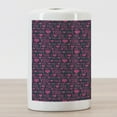 thumbnail image 3 of I Love You Ceramic Toothbrush Holder, Romance Pattern with Heart Forms and Love Words Valentines Couples Theme, Decorative Versatile Countertop for Bathroom, 4.5" X 2.7", Magenta Dark Grey, 3 of 4
