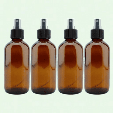 Amber Fine Mist Spray Bottles (4-Pack), 8oz Boston Round with Atomizer Spritzers