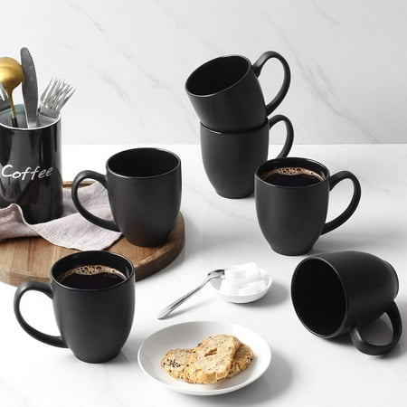 

DOWAN Ceramic Coffee Mugs 16 fl oz Set of 6 Cup with Large Handles Matte Black