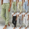 thumbnail image 1 of Ladies Casual Pants High Waisted Wide Leg Solid Color Linen Joggers White S, 1 of 5