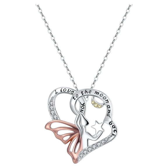 I Love You To The Moon Angel Necklace for Women Sterling Silver Pendant and Chain by Ginger Lyne