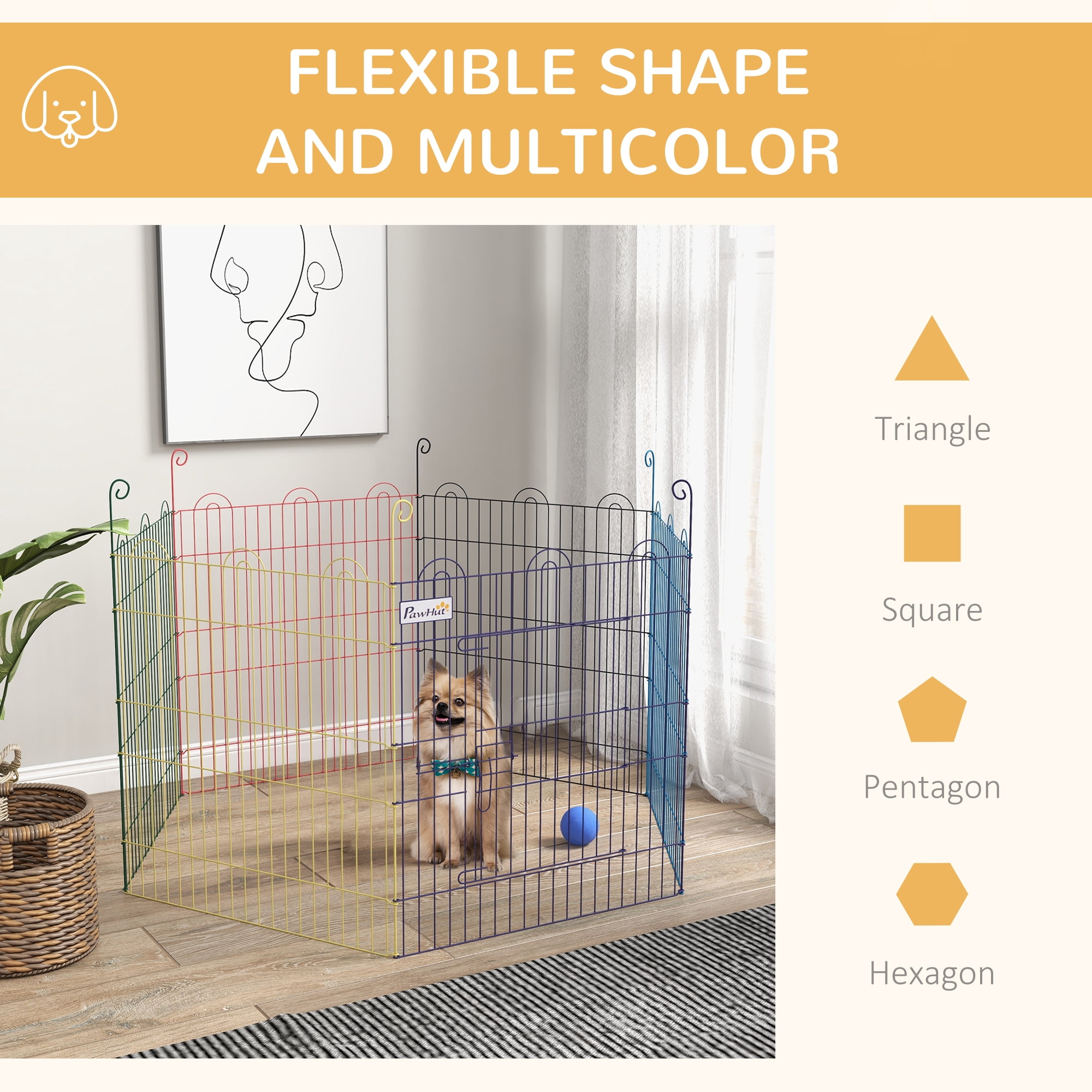 PawHut 6-Panel Metal Pet Playpen – Portable Hexagon Dog Exercise Pen For Puppies, Rabbits, Small Pets (Outdoor/Indoor)