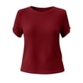 thumbnail image 5 of VBVC Women's Waffle Summer Short Sleeve Top , Ladies' Crew Neck Casual Blouse , Back Button Down T-Shirt For Women,Wine,S-2XL, 5 of 8